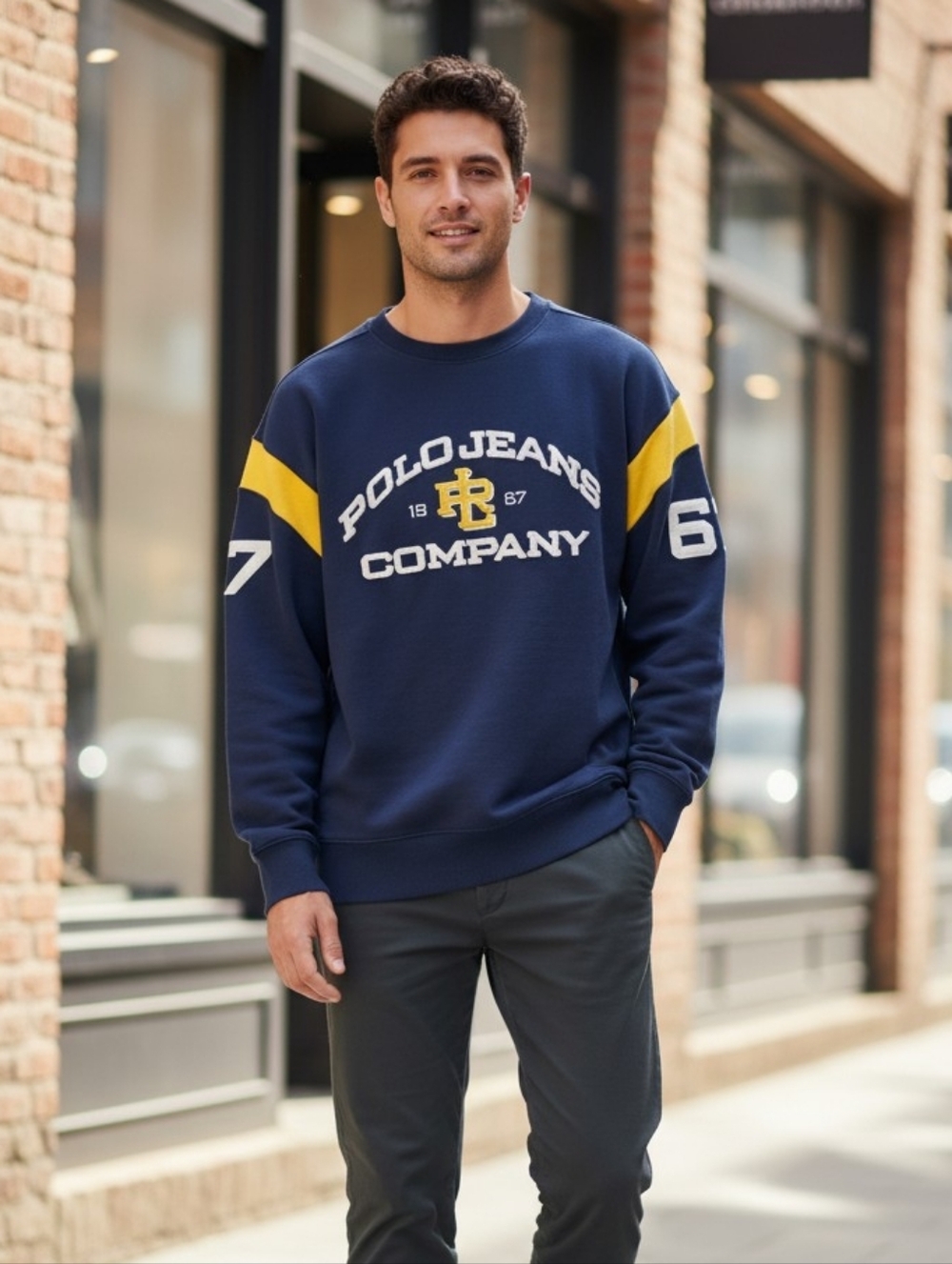 Men's Navy‎ & Yellow Logo Crewneck Sweatshirt